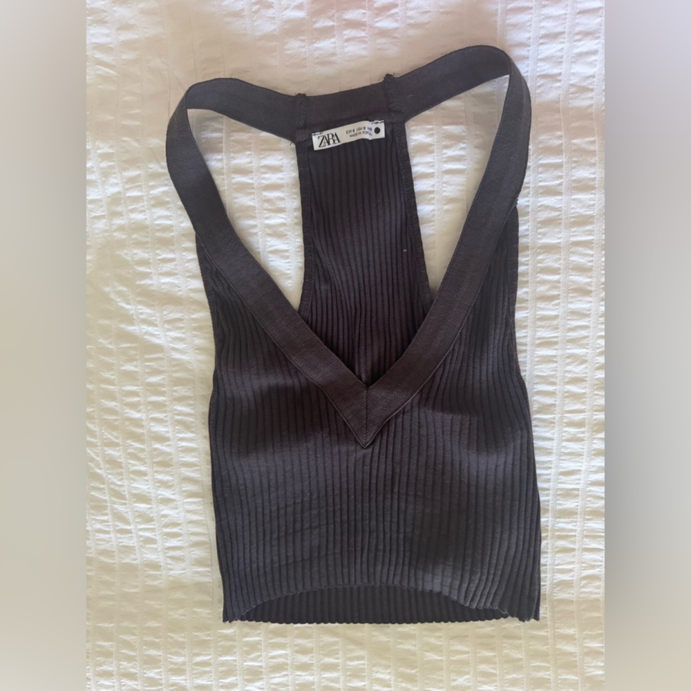 Zara brown Ribbed halter neck Top, Small